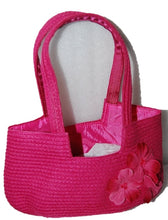 Load image into Gallery viewer, American Girl Woven Straw Hot Pink Flower Tote Purse for Girls
