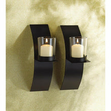 Load image into Gallery viewer, Mod-art Candle Sconce Duo Iron with Glass Cups 2 3/8" x 4 3/4" x 8" H