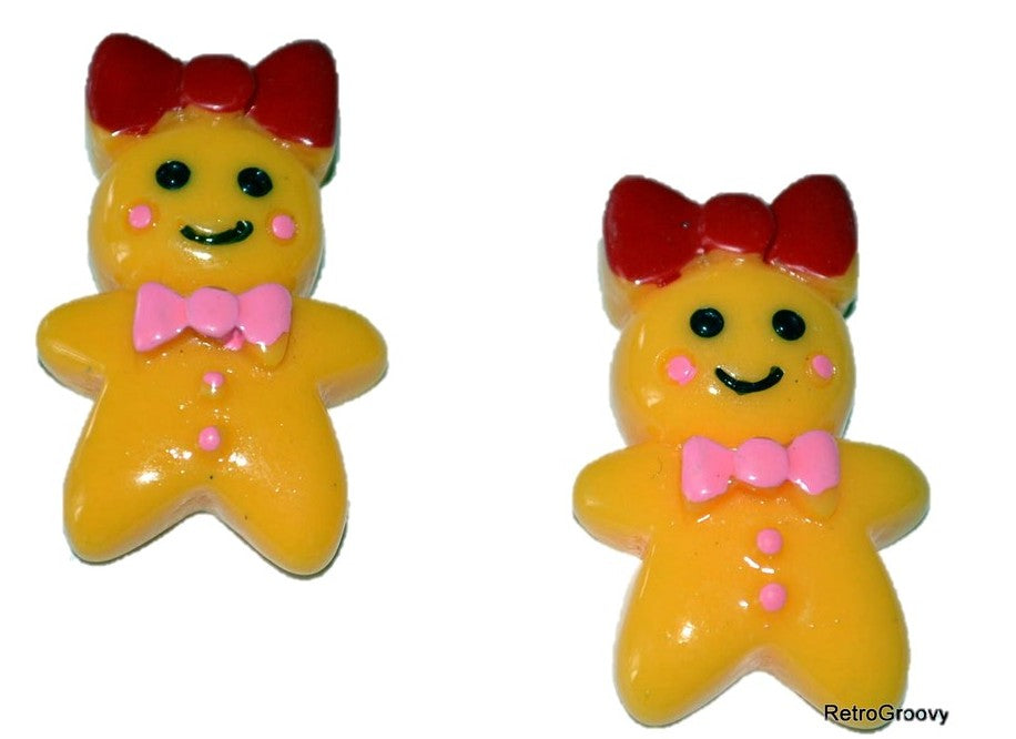 Christmas Gingerbread Girl Resin Flatback Cabochons Crafts Hair bows(Set of 2)