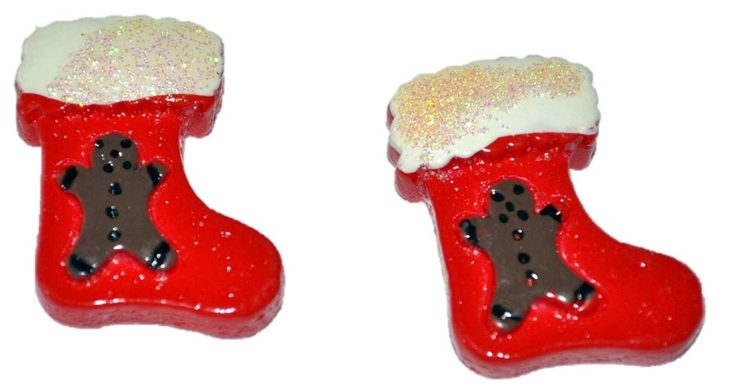 Christmas Red Stockings Resin Flatback Cabochons Crafts Hair bows(Set of 2)