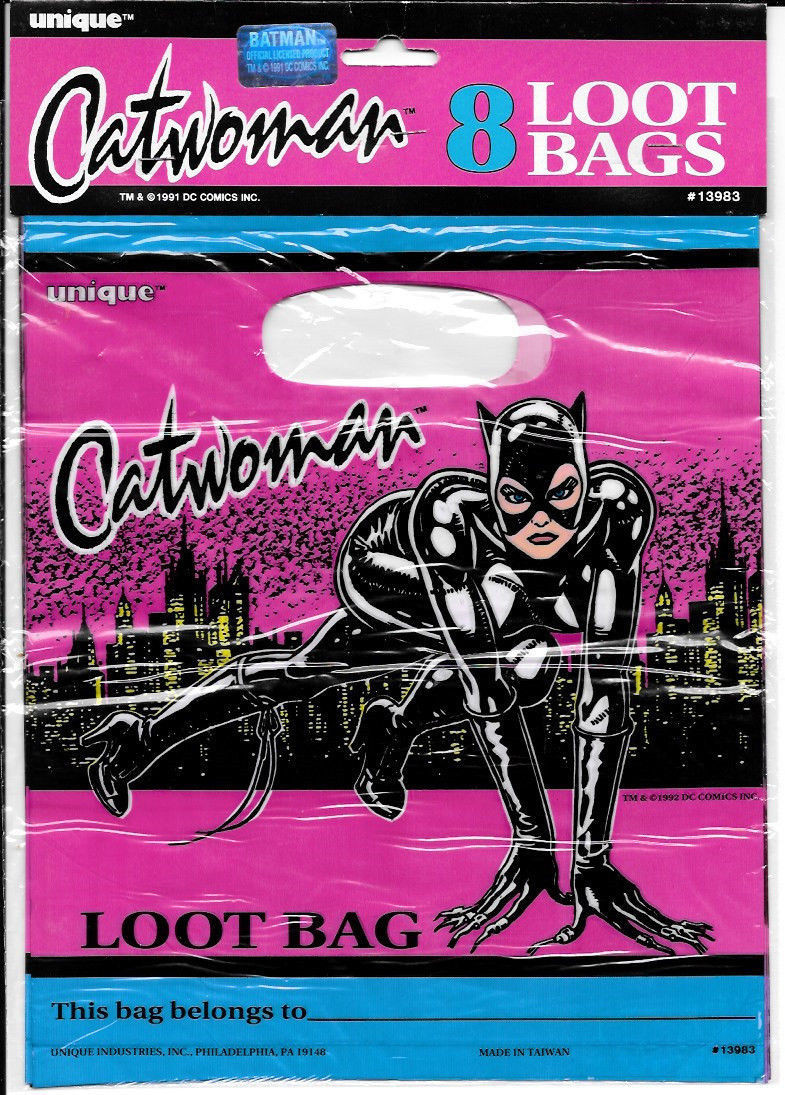 Unique 1991 Pink. & Black Catwoman 8 Party Loot Candy Bags #13983