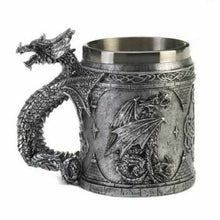 Load image into Gallery viewer, Medieval Inspired Celtic Serpentine Dragon Mug Polyresin and stainless steel