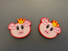 Load image into Gallery viewer, Queen Pig with Crown Rhinestone Ears Shoe Charms for will fit in Clog type shoes with holes (Set of 2)