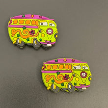 Load image into Gallery viewer, Peace Sign 60s Lime Green Flower Power Bus Van Shoe Charms for will fit in Clog type shoes with holes (Set of 2)