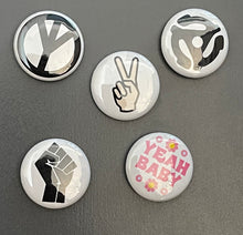Load image into Gallery viewer, Retro Flashback - Peace Sign Hand Gesture Sign Pin Button (1 inch)
