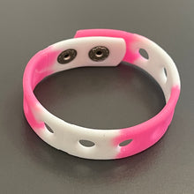 Load image into Gallery viewer, Pink & White Splash Silicone Wristbands for Shoe Charms Sport Bracelets - 7" (18cm) Kids