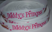 Load image into Gallery viewer, Pink & White Daddy's Princess Crown 7/8" Ribbon 3 yards for Hair Bows