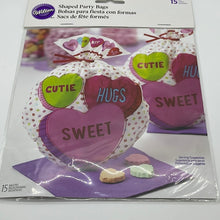 Load image into Gallery viewer, Wilton Shaped Conversation Hearts Treat Goodie Party Bags 15-pieces