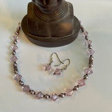 Load image into Gallery viewer, Light Amethyst Austrian Crystals & Pearls 17.5” Necklace with Matching Fish-hook earrings