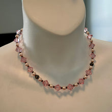 Load image into Gallery viewer, Rose Pink Austrian Crystals & Pearls 17.5” Necklace with Matching Post earrings Set