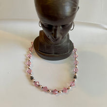 Load image into Gallery viewer, Rose Pink Austrian Crystals & Pearls 17.5” Necklace with Matching Post earrings Set