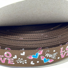 Load image into Gallery viewer, Hippie Love Wing Brown &amp; Pink 5/8&quot; Ribbon 3 yards
