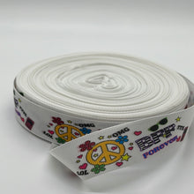 Load image into Gallery viewer, White Hippie Peace Symbol BFF Best Friends Forever 7/8" Ribbon 3 yards