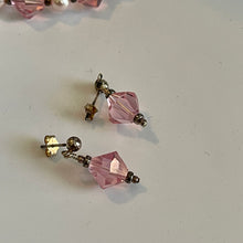 Load image into Gallery viewer, Rose Pink Austrian Crystals & Pearls 17.5” Necklace with Matching Post earrings Set
