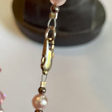 Load image into Gallery viewer, Rose Pink Austrian Crystals & Pearls 17.5” Necklace with Matching Post earrings Set