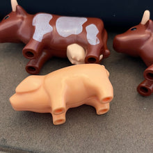 Load image into Gallery viewer, Vtg Playmates Farm Animals 2 Brown Cow Bulls And Faceless Pig (Pre-owned)
