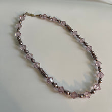 Load image into Gallery viewer, Light Amethyst Austrian Crystals & Pearls 17.5” Necklace with Matching Fish-hook earrings