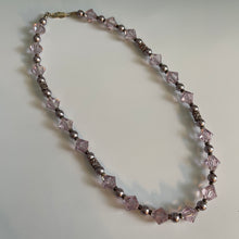 Load image into Gallery viewer, Light Amethyst Austrian Crystals & Pearls 17.5” Necklace with Matching Fish-hook earrings