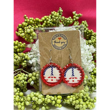 Load image into Gallery viewer, USA Peace Sign Bottle Cap Retro 60's Dangle Fish-hook Earrings Handcrafted
