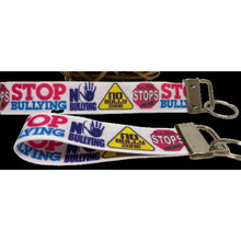 Load image into Gallery viewer, Mother & Daughter Stop End No Bullying Bully Free Zone 7/8" Ribbon Wristlet Keychain Bracelet