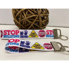 Load image into Gallery viewer, Mother & Daughter Stop End No Bullying Bully Free Zone 7/8" Ribbon Wristlet Keychain Bracelet