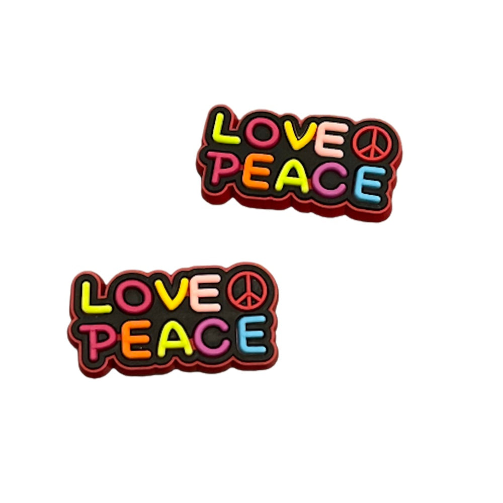 Love & Peace Sign Red Shoe Charms for will fit in Clog type shoes with holes will fit in Clog type shoes with holes (Set of 2)