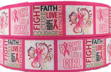 Load image into Gallery viewer, Pink Cancer Fight Like a Girl Cure Love Hope 1" Ribbon 3 yards
