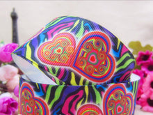 Load image into Gallery viewer, Hippie Black Psychedelic Love Hearts 1.5&quot; Ribbon Sold by the yard

