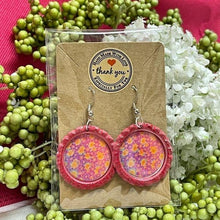 Load image into Gallery viewer, Pink Splash Bottle Cap Retro 60's Dangle Fish-hook Earrings Handcrafted