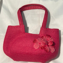 Load image into Gallery viewer, American Girl Woven Straw Hot Pink Flower Tote Purse for Girls
