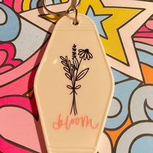 Load image into Gallery viewer, Bloom Retro Motel Acrylic Message Keychain with black line flower
