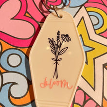 Load image into Gallery viewer, Bloom Retro Motel Acrylic Message Keychain with black line flower
