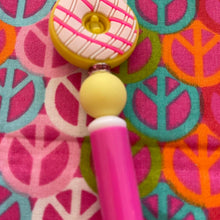 Load image into Gallery viewer, Pink and yellow donut shaped pen Custom Handmade Beaded Pen
