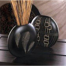 Load image into Gallery viewer, Stunning Tribal Inspired Feathers Decorative Black Wood Vase
