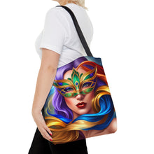 Load image into Gallery viewer, Mardi Gras Ribbon Mask #8 Tote Bag AI Artwork 100% Polyester
