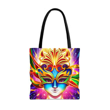 Load image into Gallery viewer, Mardi Gras Ribbon Mask #1 Tote Bag AI Artwork 100% Polyester
