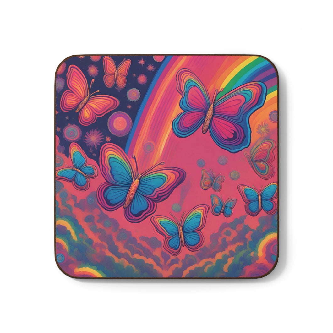 Retro Psychedelic Butterflies #47 Hardboard Back AI-Enhanced Beverage Coasters