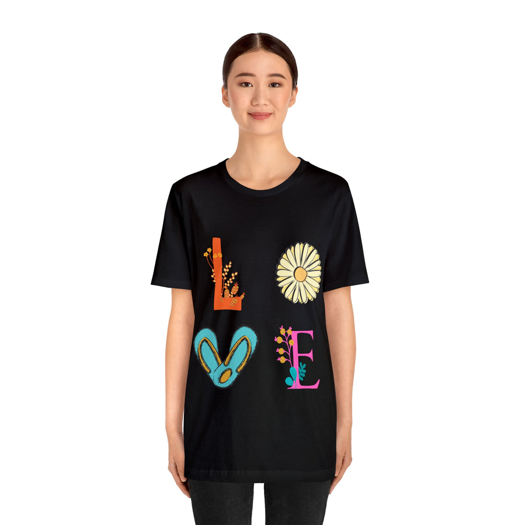 Summer Beach Love Floral Letters Sandals Unisex Jersey Short Sleeve Combed Cotton T-Shirt