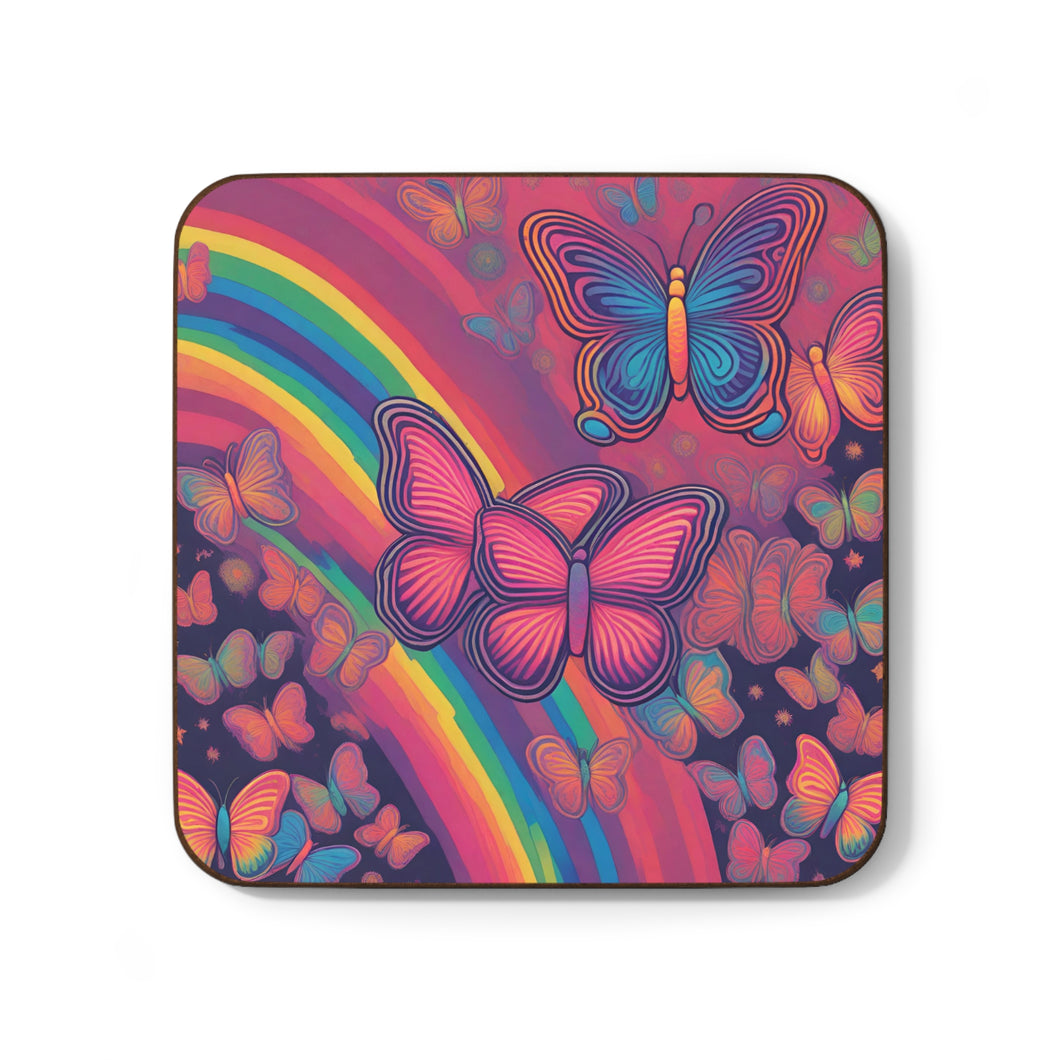 Retro Psychedelic Butterflies #49 Hardboard Back AI-Enhanced Beverage Coasters