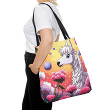 Load image into Gallery viewer, Llama Smells like Cotton Candy #3 Tote Bag AI Artwork 100% Polyester
