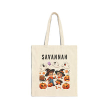 Load image into Gallery viewer, Custom Customize Trick-or-Treat Halloween Kids Witch Cowboy &amp; Cowgirl Cotton Canvas Tote Bag 15&quot; x 16&quot; Ghost, Jack-O-Lantern,  Candy Cones
