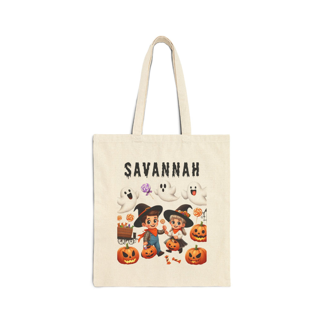 Custom Customize Trick-or-Treat Halloween Kids Witch Cowboy & Cowgirl Cotton Canvas Tote Bag 15