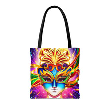 Load image into Gallery viewer, Mardi Gras Ribbon Mask #1 Tote Bag AI Artwork 100% Polyester
