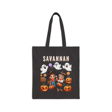 Load image into Gallery viewer, Custom Customize Trick-or-Treat Halloween Kids Witch Cowboy &amp; Cowgirl Cotton Canvas Tote Bag 15&quot; x 16&quot; Ghost, Jack-O-Lantern,  Candy Cones
