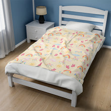 Load image into Gallery viewer, Velveteen Plush Blanket with Rainbows and Butterflies
