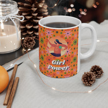 Load image into Gallery viewer, Girl Power Orange  Floral Ceramic Mug 11oz Design Repeats
