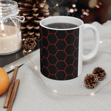 Load image into Gallery viewer, Beehive Honeycomb Pattern Red &amp; Black Ceramic Mug 11oz Design Wrap-a-round
