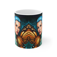 Load image into Gallery viewer, December Blue Topaz Birth Month Colors Fairies &amp; Butterflies #2 Mug 11oz mug AI-Generated Artwork
