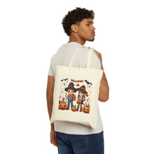 Load image into Gallery viewer, Trick-or-Treat Halloween Kids Cowboy &amp; Girl Cotton Canvas Tote Bag 15&quot; x 16&quot; Spooky Ghost, Jack-O-Lantern,  Candy Cones Candy
