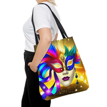 Load image into Gallery viewer, Mardi Gras Ribbon Mask #7 Tote Bag AI Artwork 100% Polyester
